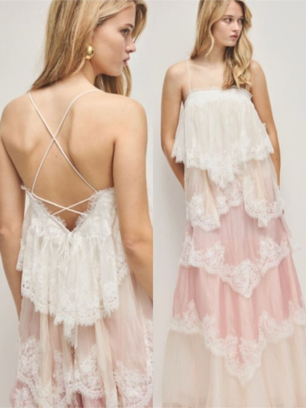Aje Ophelia Lace Gown Pink Multi Tiered Ruffled Ombre Maxi Dress Size AU 8 US 4
